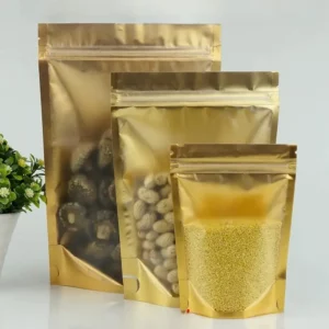 ONE SIDE GOLDEN STAND UP POUCH WITH ZIPPER 14cm X 20cm